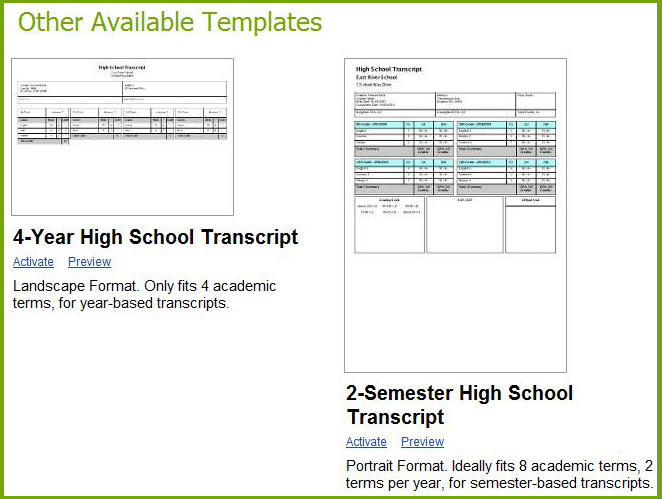 otheravailabletemplates choose templates for your student transcripts