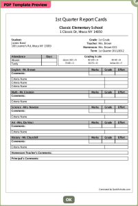 Classic White template QuickSchools Report Cards template - Classic White