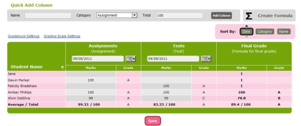 Subject Gradebook with Incomplete Final Grades