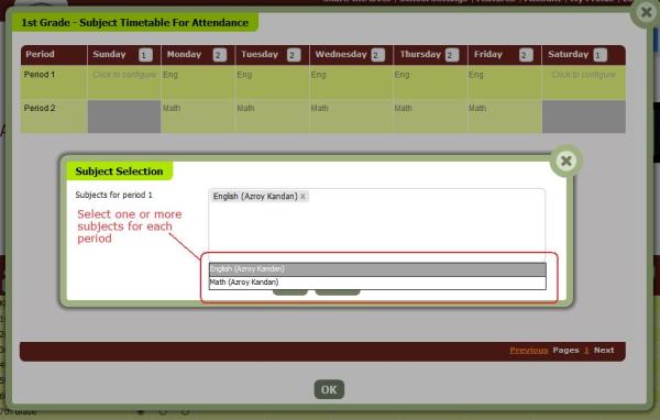 Adding Subjects to the Attendance Schedule