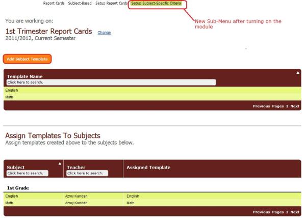 Setup Subject-Specific Criteria Screen for Setup Subject-Specific Criteria