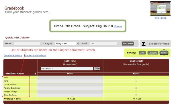 Gradebook for a Combine Class Gradebook for a Combine Class