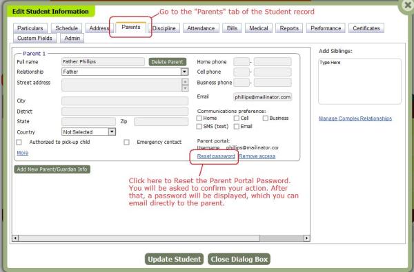 Reset Parent Portal Password