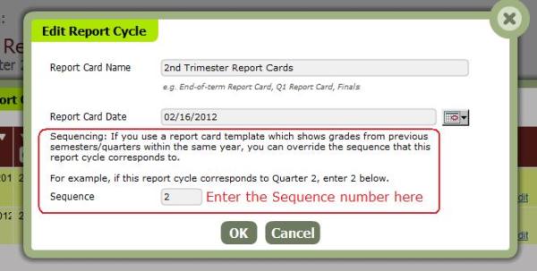 Pop Up window to edit the report session, and set the “Sequence” Pop Up window to edit the report session, and set the “Sequence”