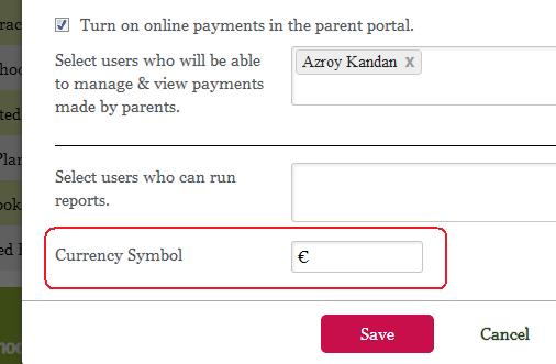 Change the Currency on the Fees Tracking module Change the Currency on the Fees Tracking module