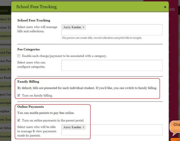 Enable / Configure Fee Tracking from the Features page Enable / Configure Fee Tracking from the Features page