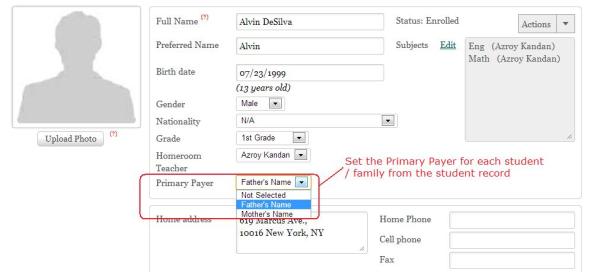 Primary Payer for Family Billing in Student record Primary Payer for Family Billing in Student record