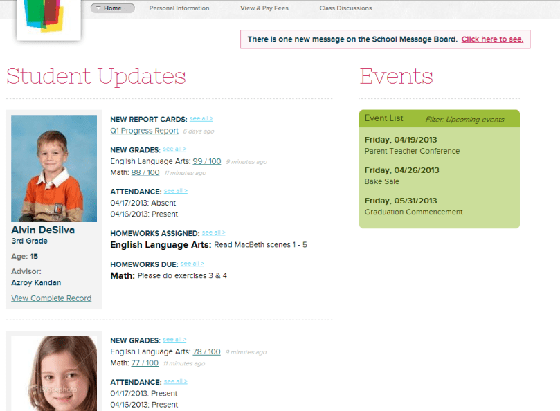 New QuickSchools Parent Portal Interface