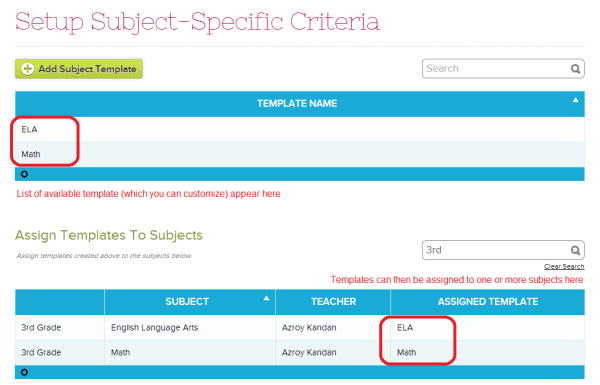 Setting up Subject Specific Criteria