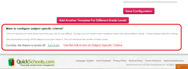 Turning on the Subject Specific Criteria menu
