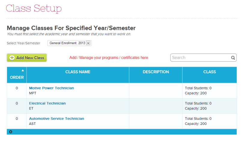 Setting up Programs via Class Setup