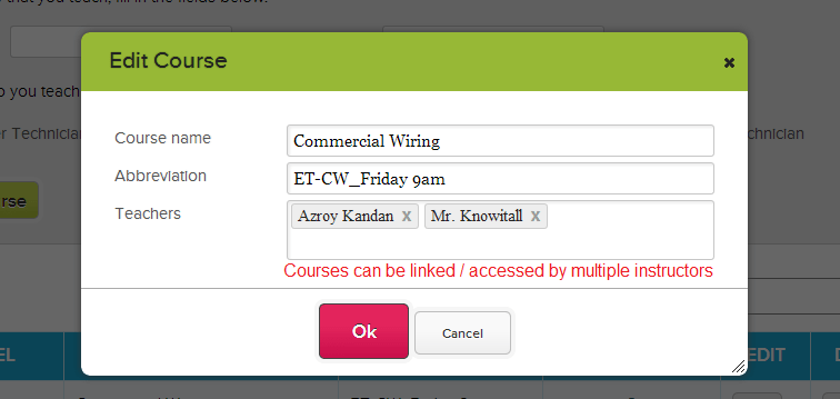 Editing Course Info and Assigned Instructors