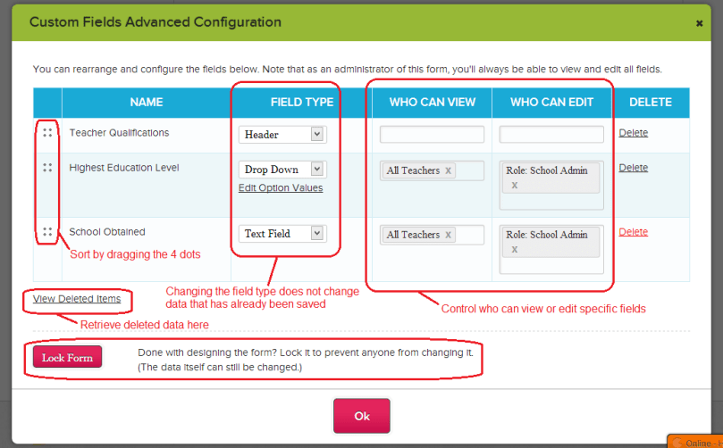 Advanced Options via "Configure Form"