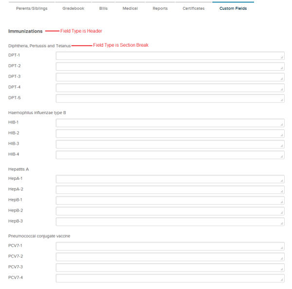 Sample Immunization Records for Day Care and Pre-School