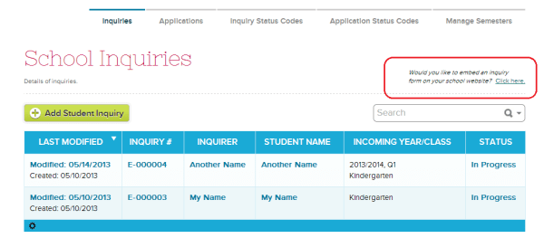 Online Form for Inquiries