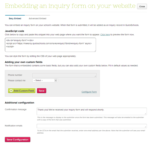 Configure Online Form: Click for larger view