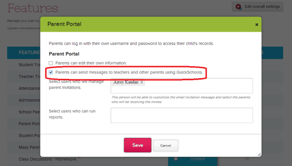 Turn on Private Messaging for Parents