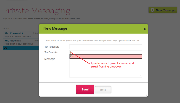 Sending Private Messages to Parents