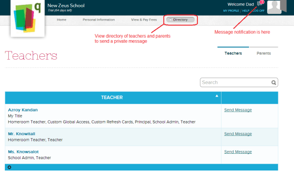 Private Messaging Directory for Parents