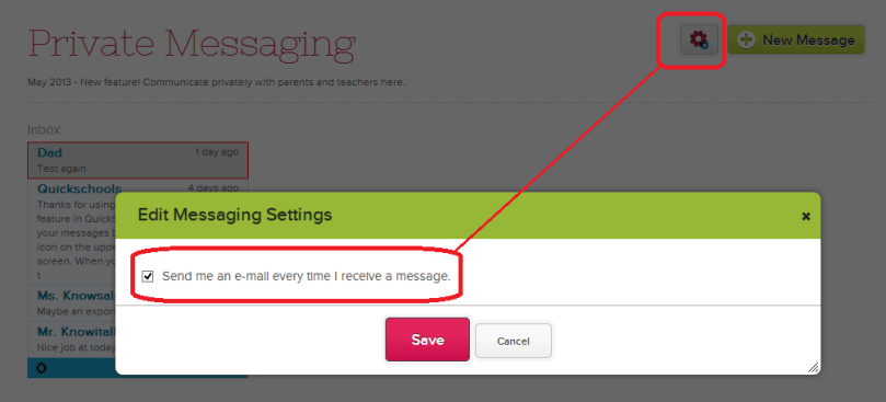 Email Notification with Private Messaging