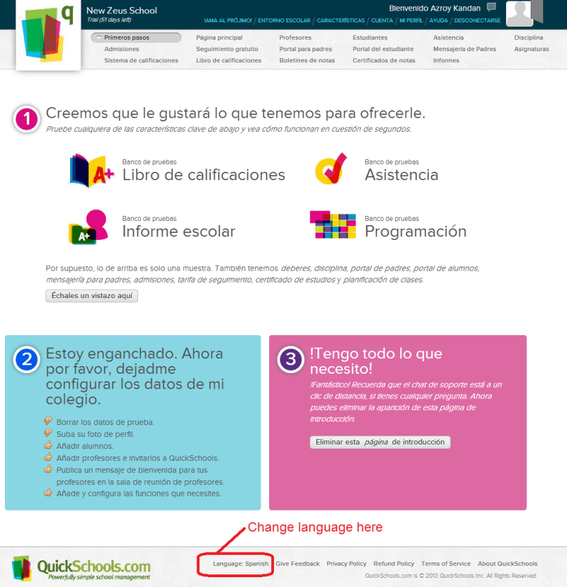 QuickSchools in Spanish