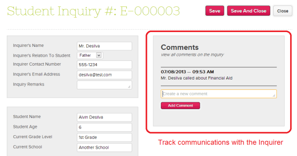 QuickSchools Admissions Inquiry
