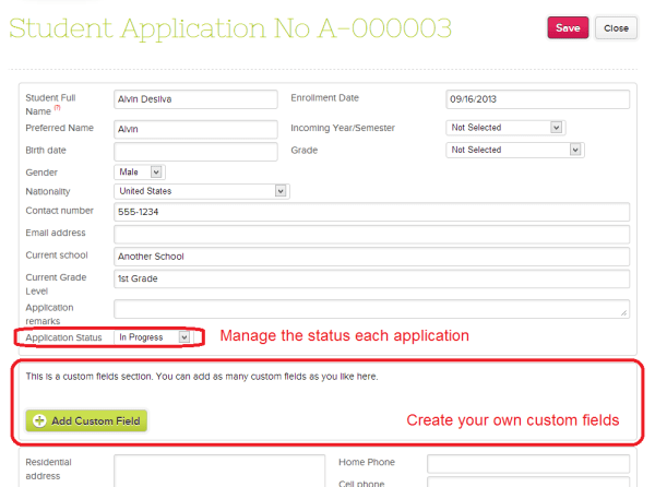 QuickSchools Admissions Application