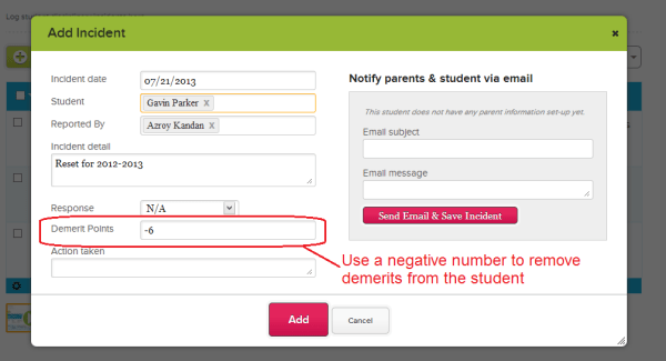 Reset Discipline by adding Negative Demerits