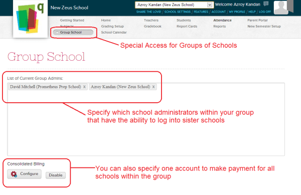 Managing Group School Admins and Consolidated Billing