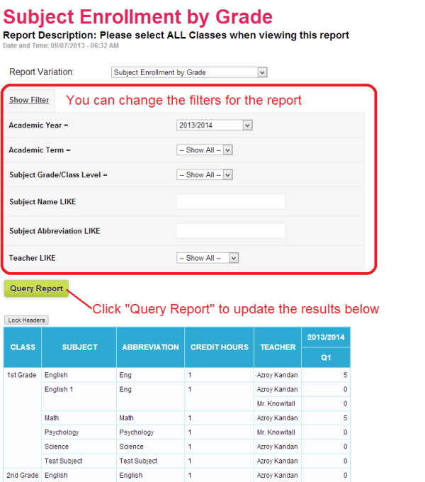 Subject Enrollment by Grade