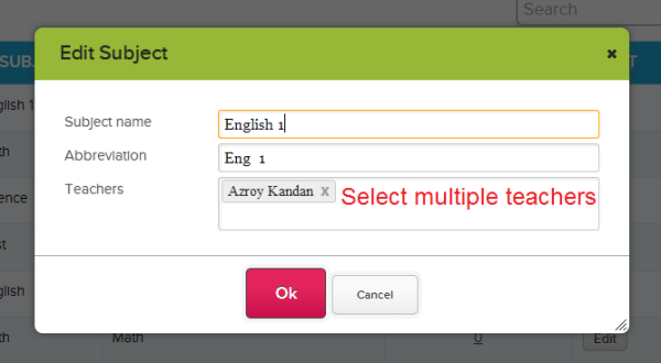 Edit Subject Info