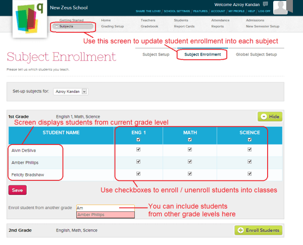 Updating Enrollment by Subject