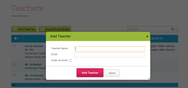 Add / Invite New Teacher