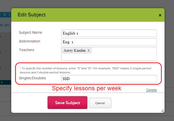 Set Lessons per Week in Single and Double periods