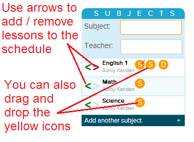 View and Assign Lessons into Cells on the Schedule
