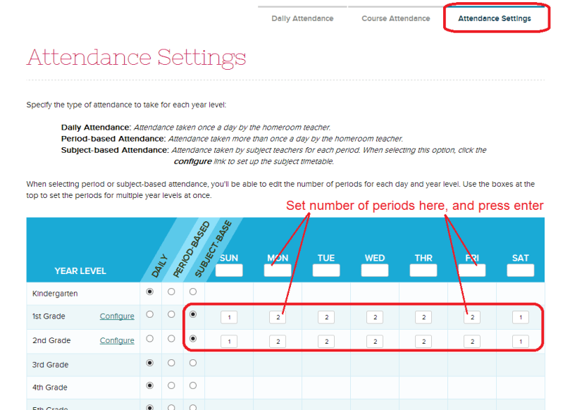 Configure Subject-Based Attendance Periods