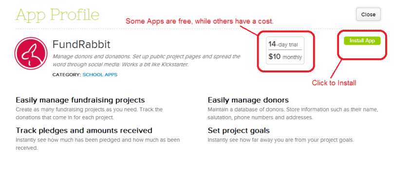 App Profile on QuickSchools