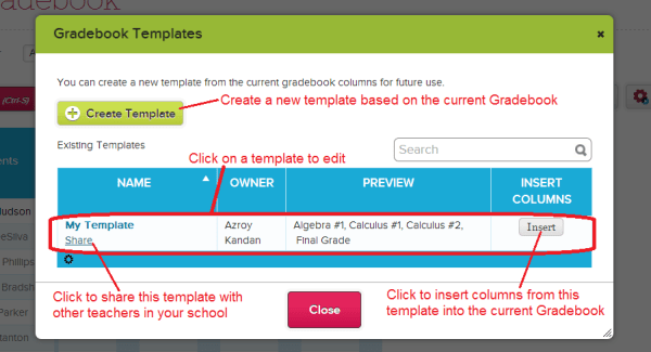 List of Gradebook Templates