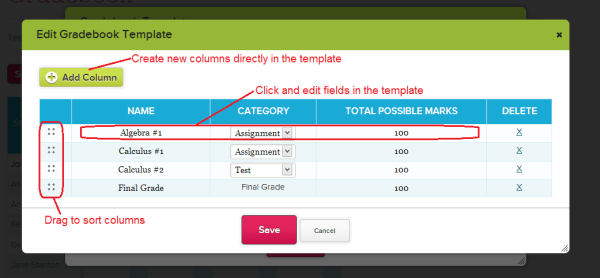 Editing Gradebook Templates