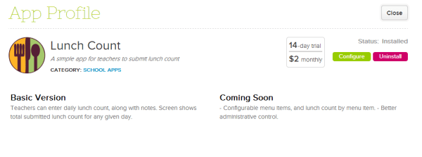 Lunch Count App Profile