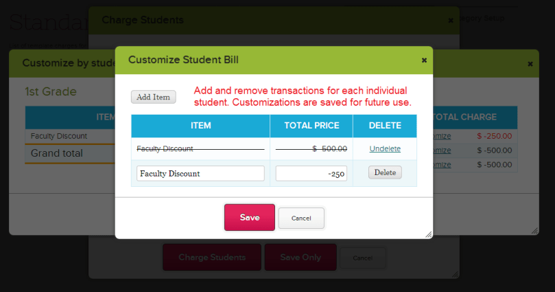 Customize Charges by Student