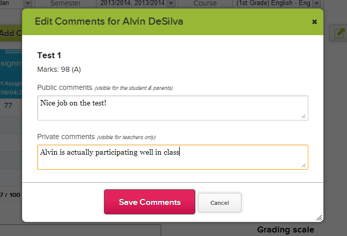 Editing Gradebook Comments