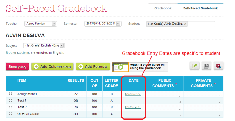 Self-Paced Gradebook