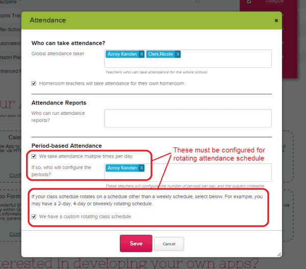 Turning on Rotating Attendance on QuickSchools
