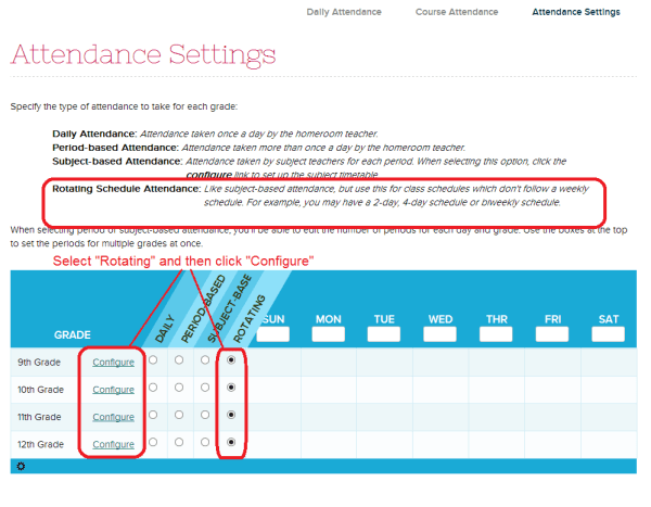 Attendance Settings with Rotating Schedule