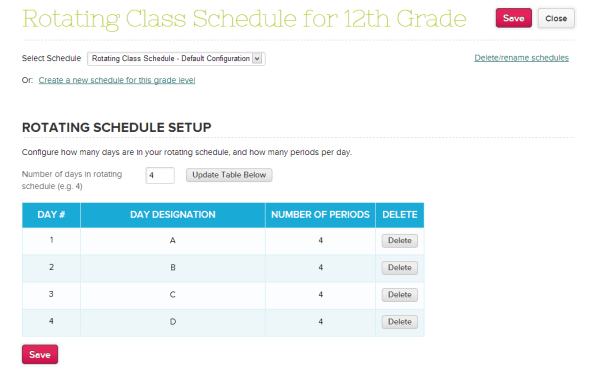 Configuring the Rotating Attendance Schedule