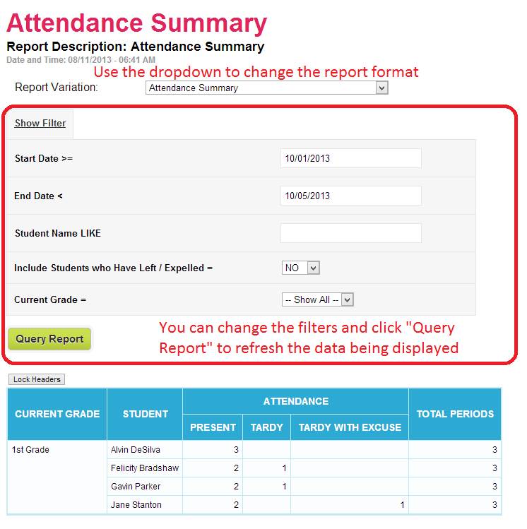 Sample QuickSchools Report