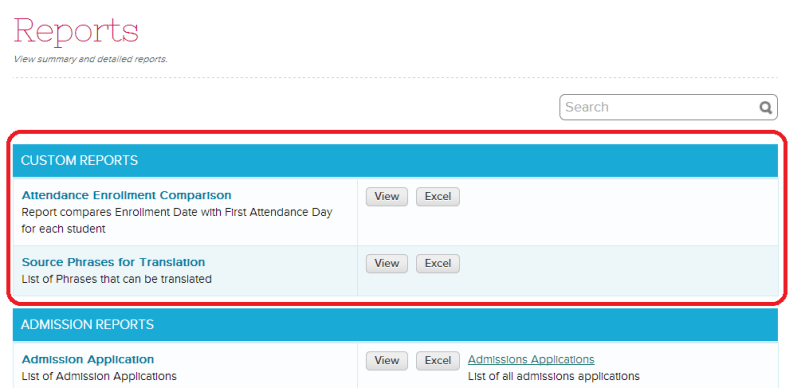 Listing of Custom Reports