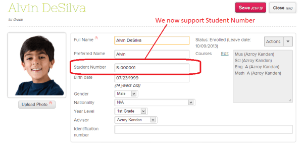 QuickSchools Student ID Number