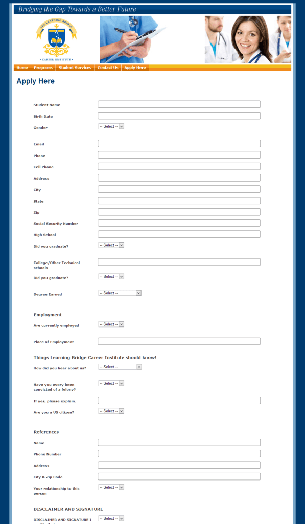 Sample Online Admissions Form